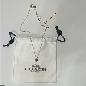Coach Gold-Tone Necklace with Green Heart Charm